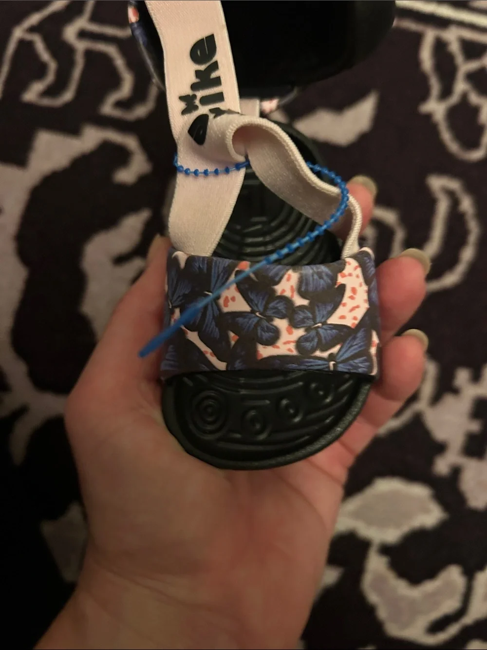 Nike Kids Floral Strap Slide Sandals - Black, Beige & Blue
